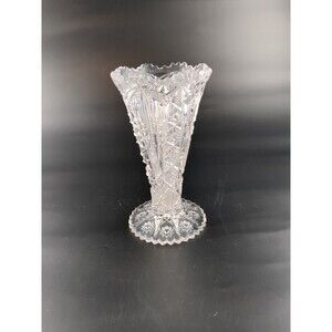 Vintage Brilliant Cut Glass Flower Trumpet Vase Short 6" Crystal Decorative‎